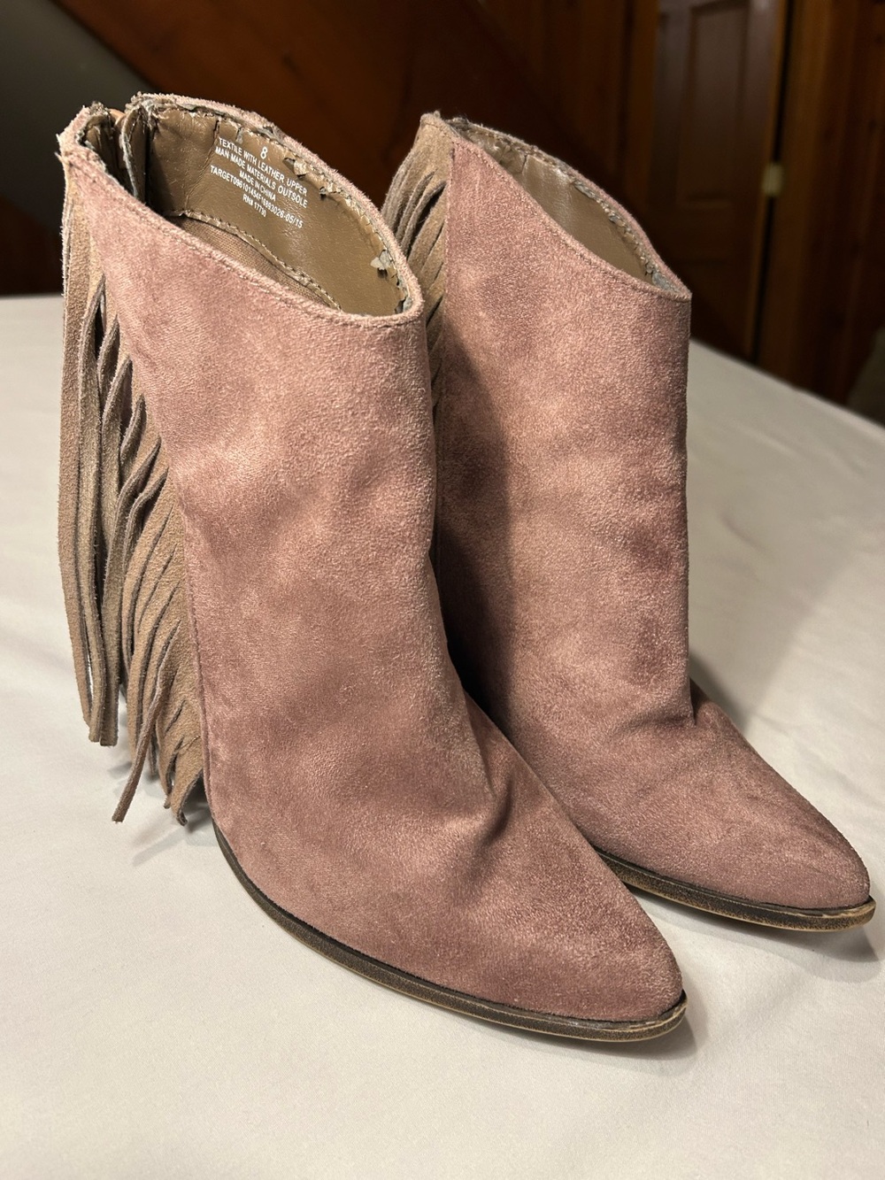 Target Women’s Size 8 Light Brown Suede-Look Fringe Ankle Booties Western Boho